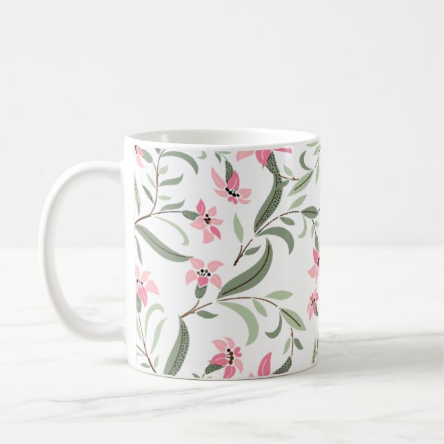 Mug Pretty Elegant Pink Floral Pattern White (Gauche)
