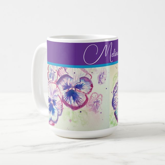 Mug Pretty Floral Pastel Pansy Purple Watercolor  (Devant gauche)