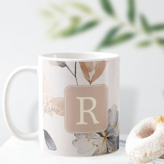 Mug Pretty Flower Monogram Template Personalized