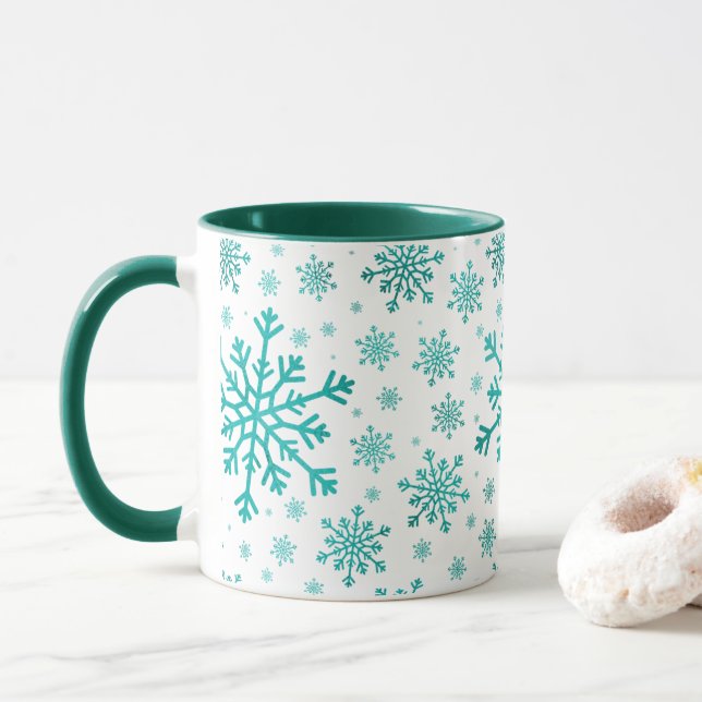 Mug Pretty Green Flammes de neige de Noël sur le blanc (Avec donut)