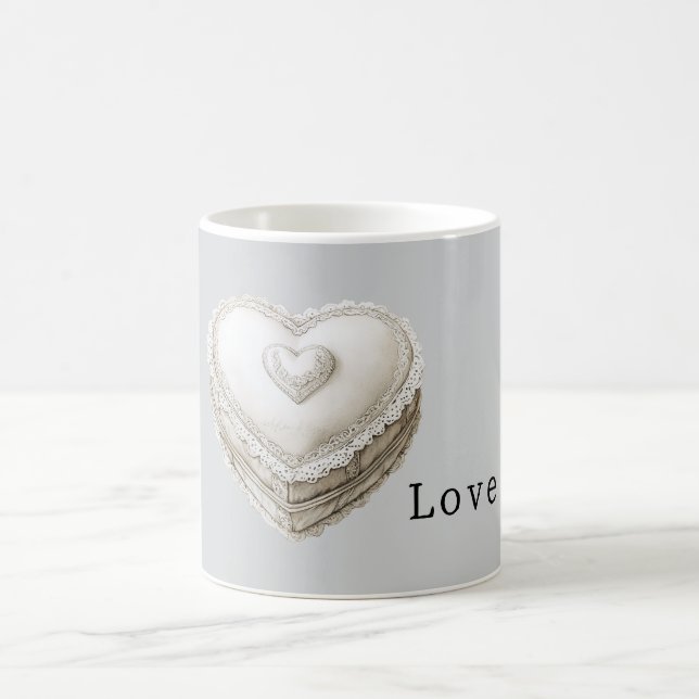 Mug Pretty Grey Faux Lace White Heart (Centre)