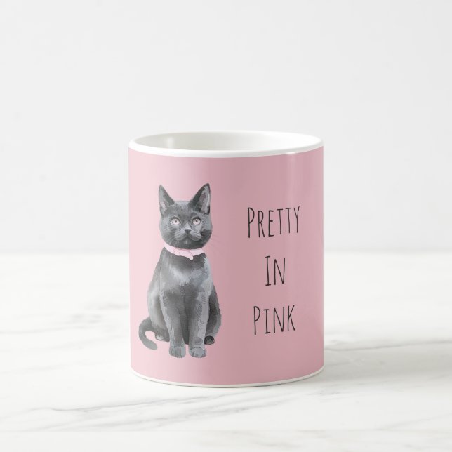 Mug Pretty in Pink Grey Cat (Centre)