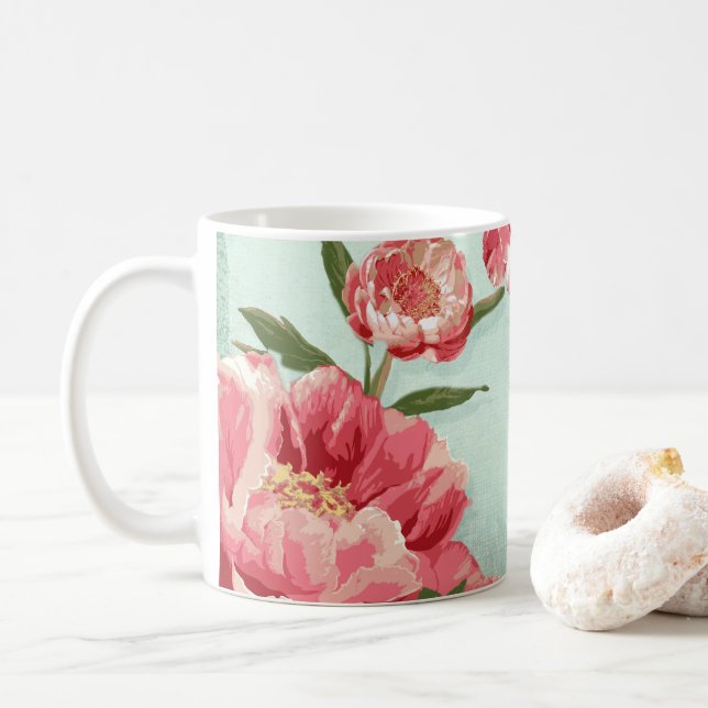 Mug Pretty Retro Flower Chintz Peonies (Avec donut)