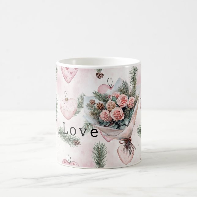 Mug Pretty Roses Floral Pink Hearts (Centre)