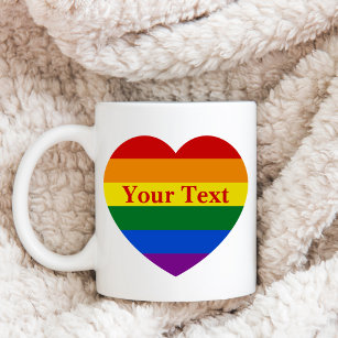 Mug Pride LGBTQ Rainbow Heart drapeau Texte personnali