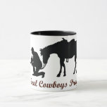 Mug Prière aux vrais cowboys<br><div class="desc">Cowboy agenouillé à la croix "Real Cowboys Pray"</div>