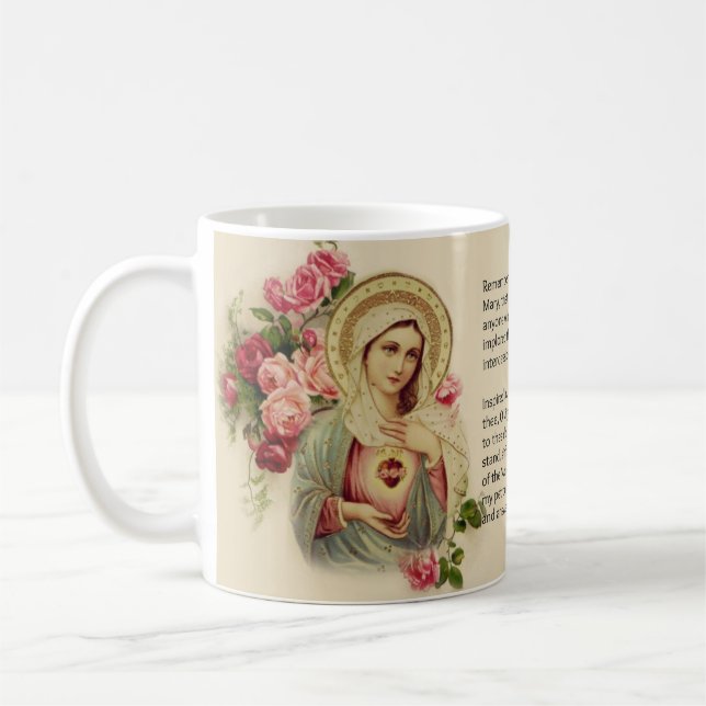 Mug Prière bénie de Memorare de roses de Vierge Marie (Gauche)
