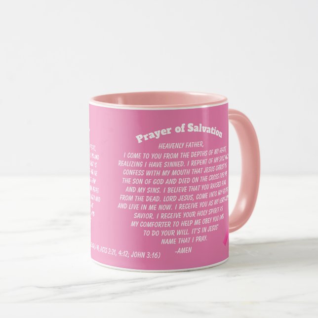 Mug PRIÈRE DE SALUT Ruban rose (Devant droit)