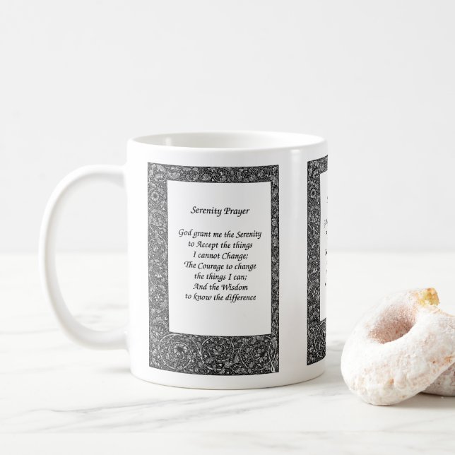 Mug Prière de sérénité Design floral noir (Avec donut)