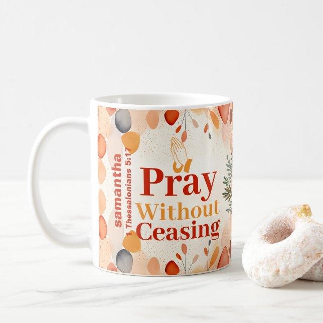 Mug Prière personnalisée sans cesser Boho Christian (Avec donut)