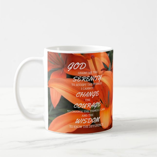 Mug Prière Sérénité Orange Lily Fleurs Photo Dieu (Gauche)