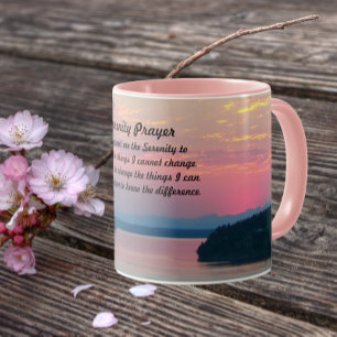 Mug Prière Serenity Coucher de soleil sur la mer rose