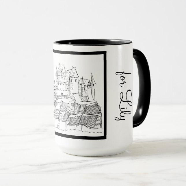 Mug Princess Castle Ringer noir et blanc 15oz (Devant droit)