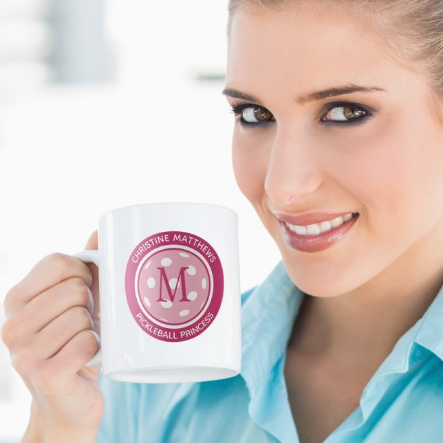 Mug Princesse de Pickleball Citation personnalisée Ini (Pickleball Princess Custom Quote Name Initial Pink Coffee Mug)