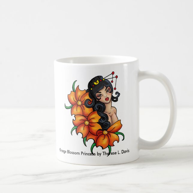 Mug Princesse orange japonaise de fleur de tatouage (Droite)