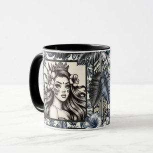 Mug Princesse Polynésienne Fleurie Tribale Bleue