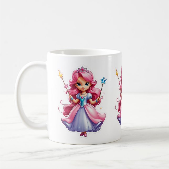 Mug Princesse Rose Avec Baguette Magique Et Tiara (Gauche)