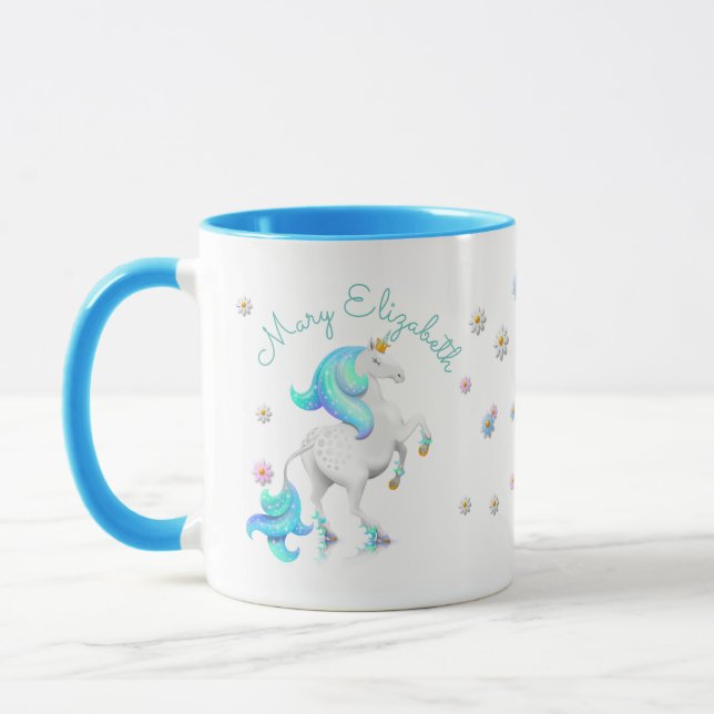 Mug Princesse Unicorne bleu turquoise avec Couronne d' (Gauche)