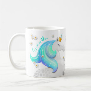 Mug Princesse Unicorne Turquoise brillante avec Daises
