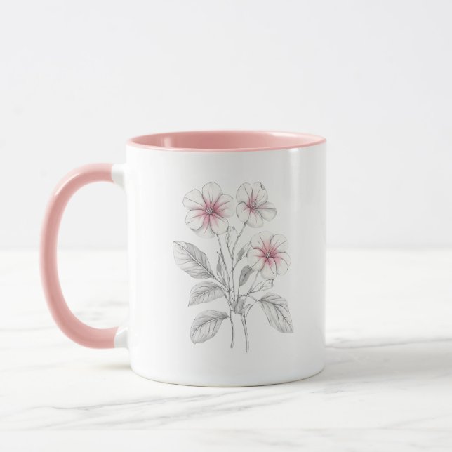 Mug Printemps 36 fleurs, dessin en ligne, minimaliste, (Gauche)