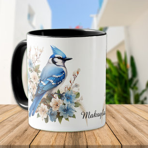 Mug Printemps fleurs Blue Jay Bird