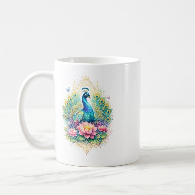 Mug Printemps indien - Paon avec Lotus (Gauche)