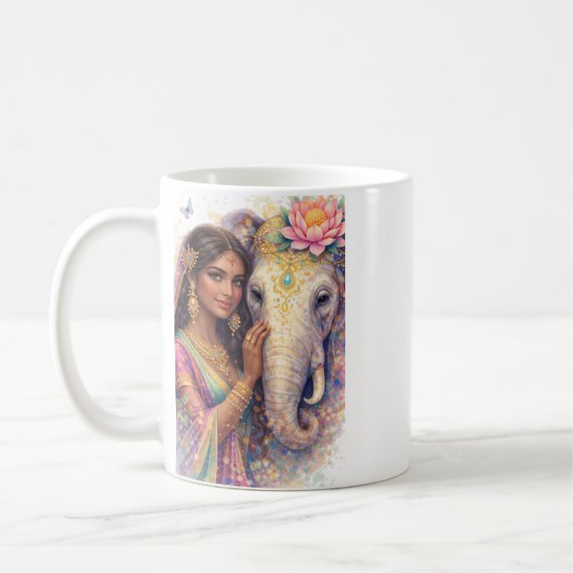 Mug Printemps indien - Portrait de femme avec éléphant (Gauche)