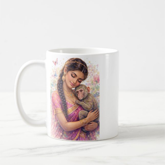 Mug Printemps indien - Portrait de jeune fille avec pe (Gauche)