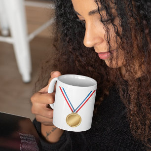 Mug Prix de la médaille d'or avec ruban bleu blanc rou