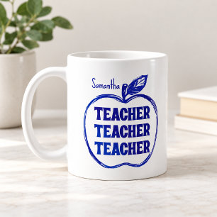 Mug Professeur Apple Bleu Personnalisé Sketch