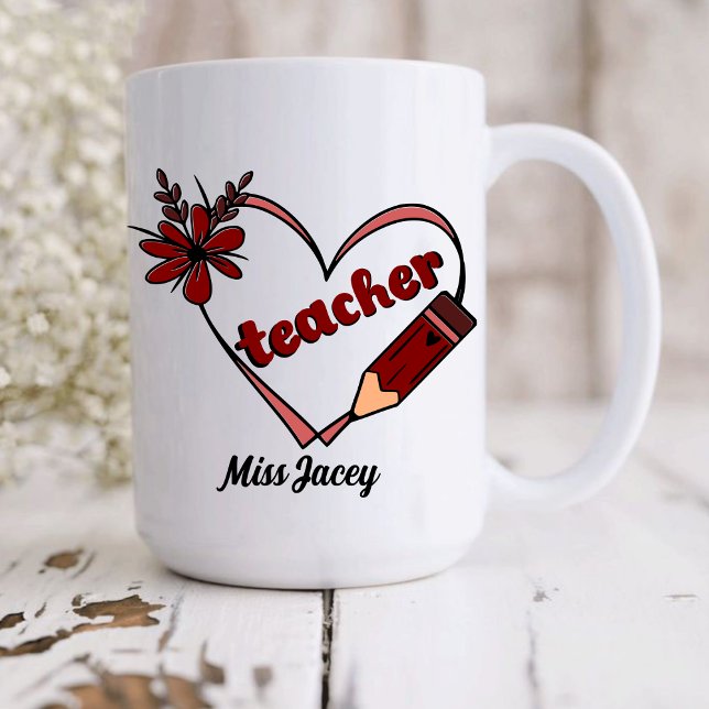 Mug Professeur de coeur personnalisé Saint Valentin (Teacher Valentines Day Gift, Love Teacher, Valentines Day Teacher, Teacher Heart Reading mug)