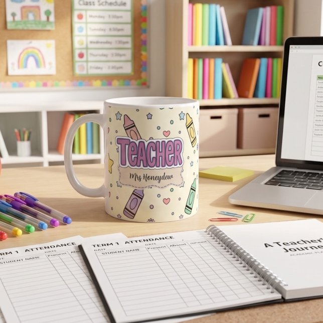 Mug Professeur de crayon pastel motif scolaire  (Créateur téléchargé)