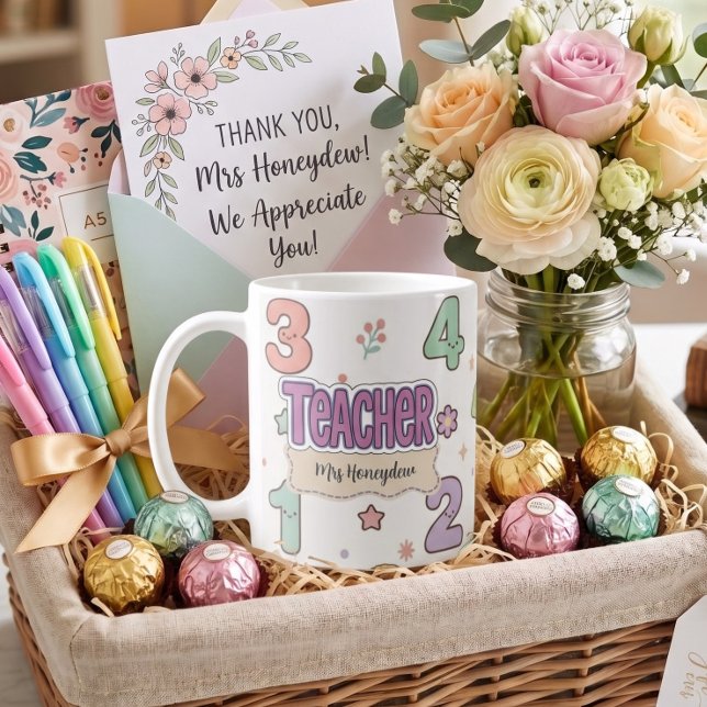 Mug Professeur d'école violet motif de nombres  (Créateur téléchargé)