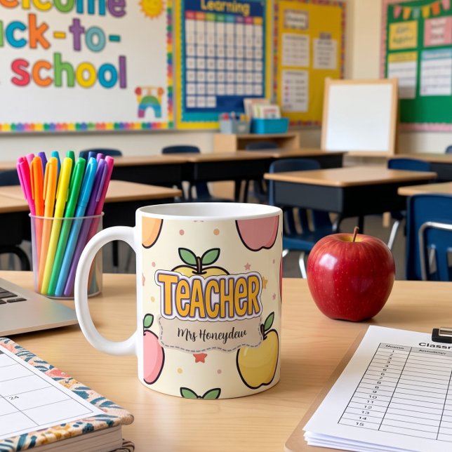 Mug Professeur Jaune Pomme École Motif  (Créateur téléchargé)
