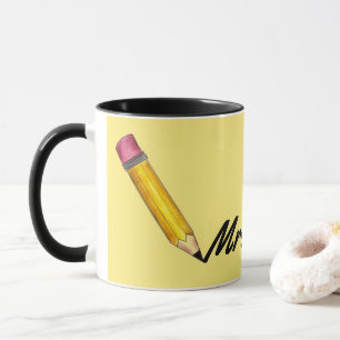 Mug Professeur personnalisé rose jaune #2 Pencil Schoo