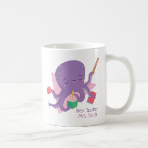 Mug Professeur pourpre mignon de poulpe personnalisé