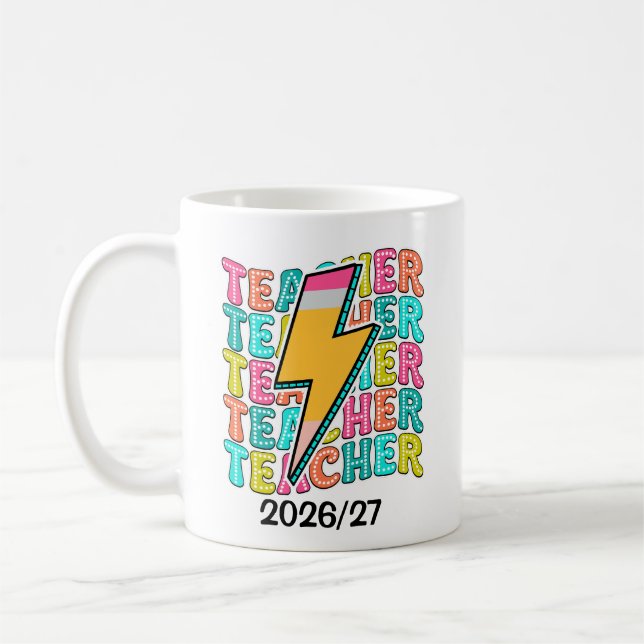 Mug Professeur Rétro Crayon Éclair Retour à l'École (Gauche)