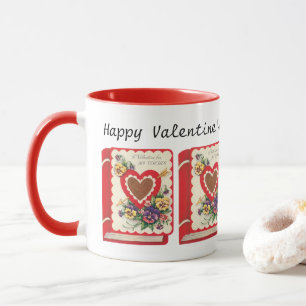 Mug Professeur Valentine, Livre Vintage Coeurs et Fleu