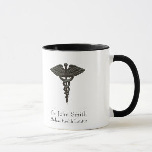 Mug Professionnel Simple Médicale Caduceus Noir Blanc