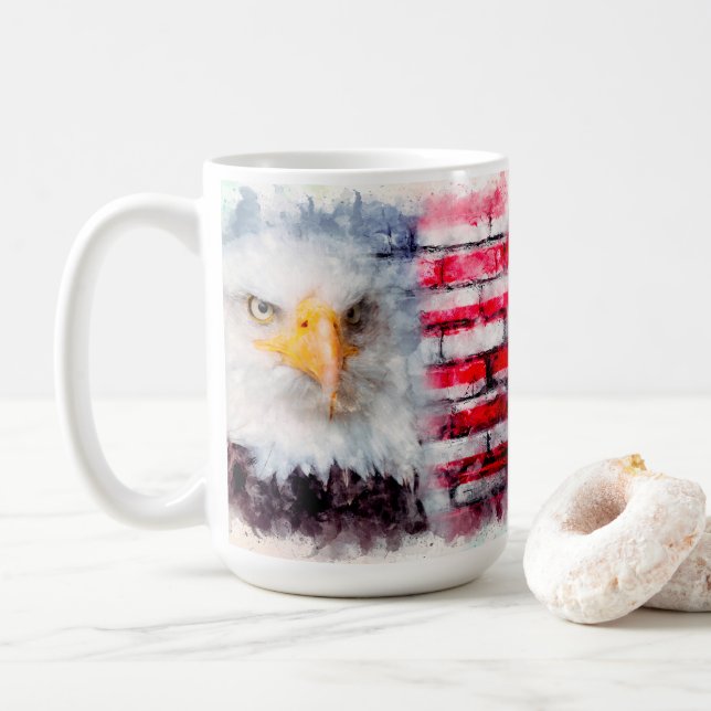 Mug Profil d'aigle sur mur de brique (Avec donut)