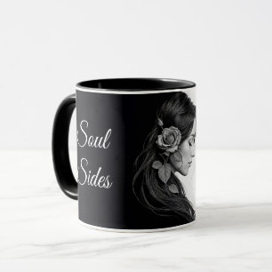 Mug Profil féminin artistique avec rose en monochrome