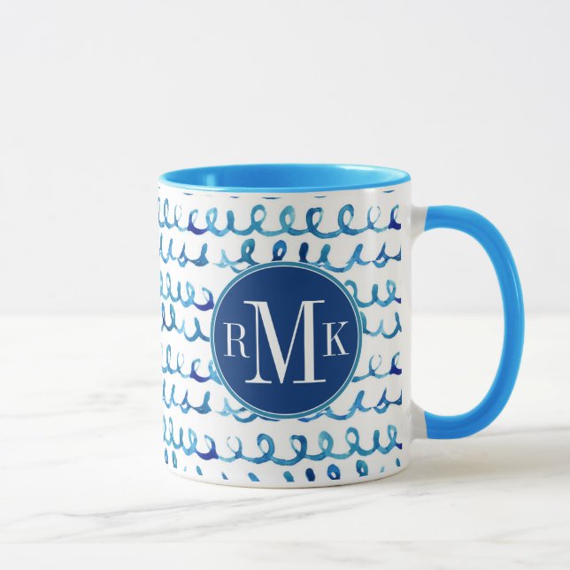 Mug Profil onduleux d'aquarelle bleue peinte à la main (Droite)