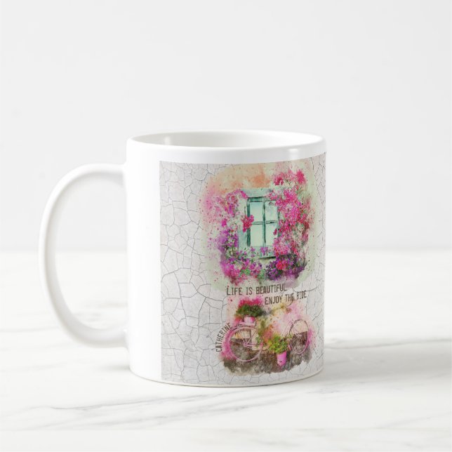 Mug Profitez De La Promenade | Vélo Aquarelle Avec Fle (Gauche)