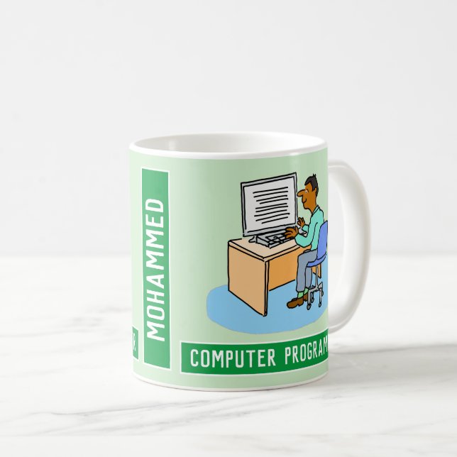 Mug Programmeur Informatique Homme Asiatique Avec Nom. (Devant droit)
