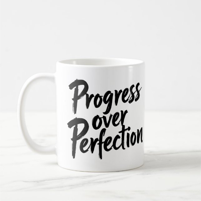 Mug Progrès sur la perfection - Motivationnel manuscri (Gauche)