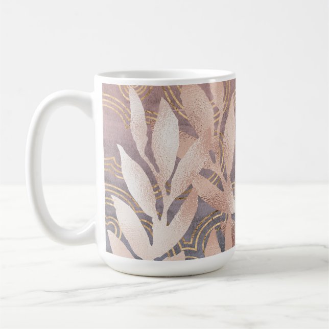 Mug Projections de feuilles en or rose sur fond abstra (Gauche)