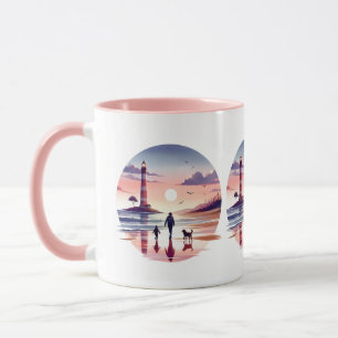 Mug Promenade au coucher du soleil avec phare Scène cô