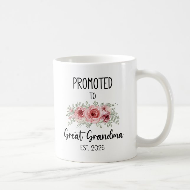 Mug Promoted To Great Grandma Est 2026 Flowers Baby (Droite)