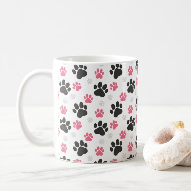 Mug Propriétaire de chien Empreinte de patte rose noir (Avec donut)