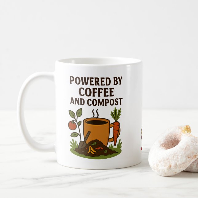 Mug Propulsé par le café et le compost @TLCInTheGarden (Avec donut)